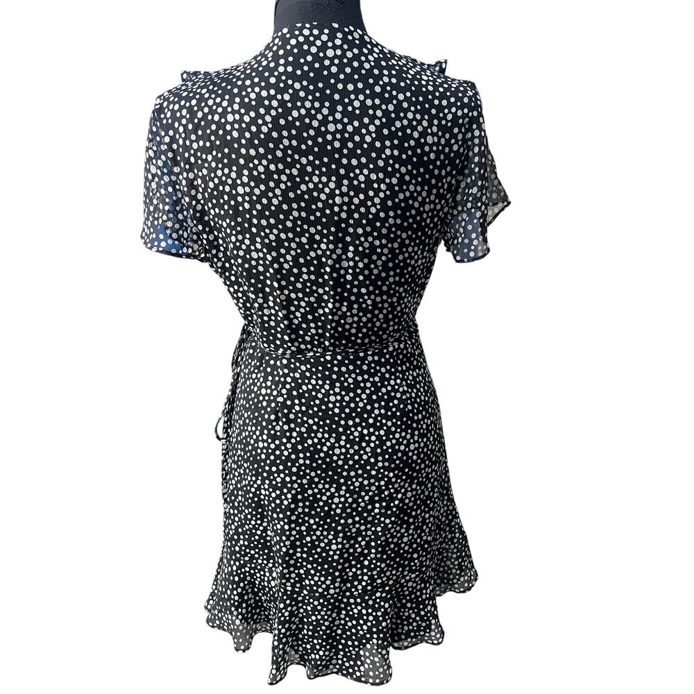 Lush Francesca’s Women XS Black White Polka Dot Ruffle Wrap Dress summer brunch - Picture 4 of 9